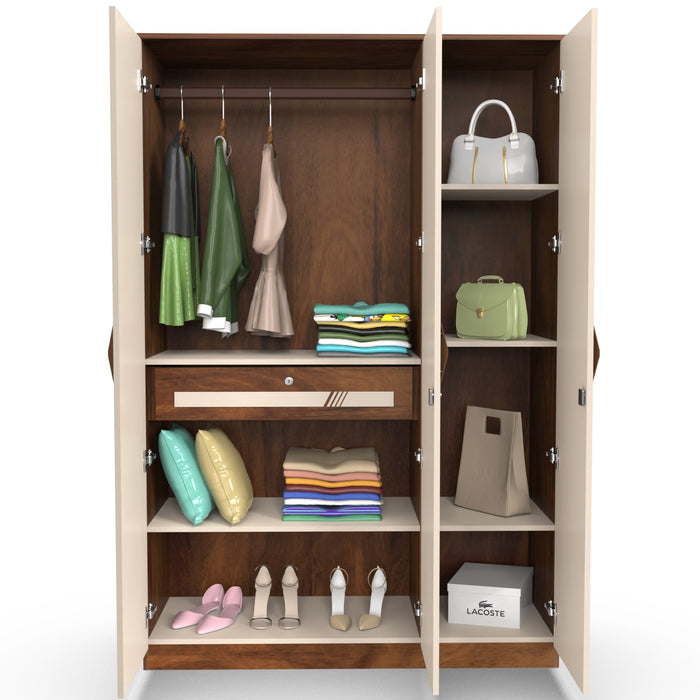 Andrie 3 Door Wardrobe with Mirror and Drawer |Maple & Beige