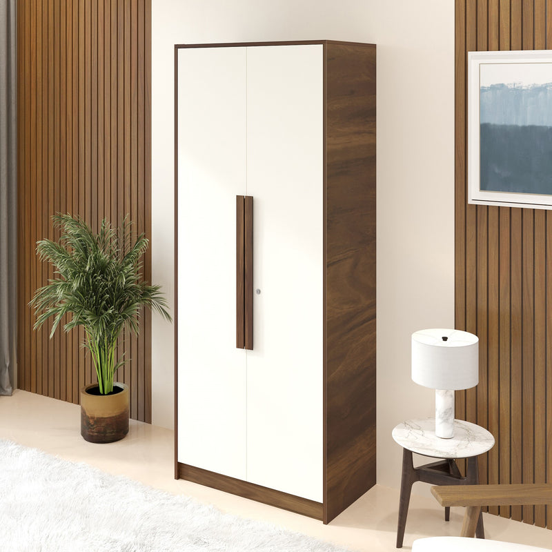 Maltein 2 door wardrobe, clothes storage rack (Brown Maple & White)