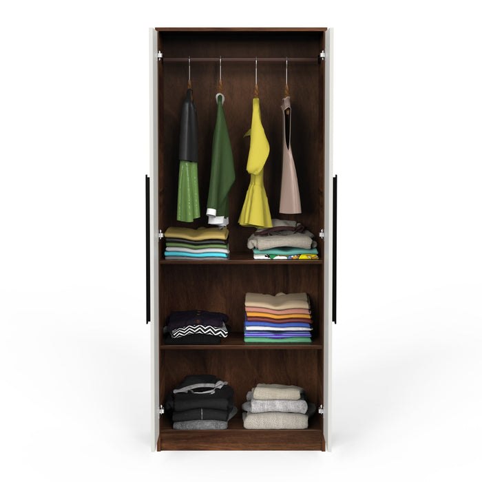 Maltein 2 Door Wardrobe/Clothes Storage Rack Organizer Almirah Cupboard with Shelves and Cloth Hanger for Bedroom Home Furniture – DIY (Brown Maple & White) (72 x 40 x 180) CM