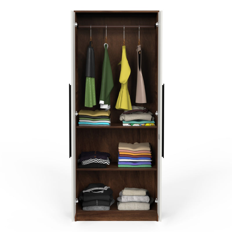 Maltein 2 door wardrobe, clothes storage rack (Brown Maple & White)