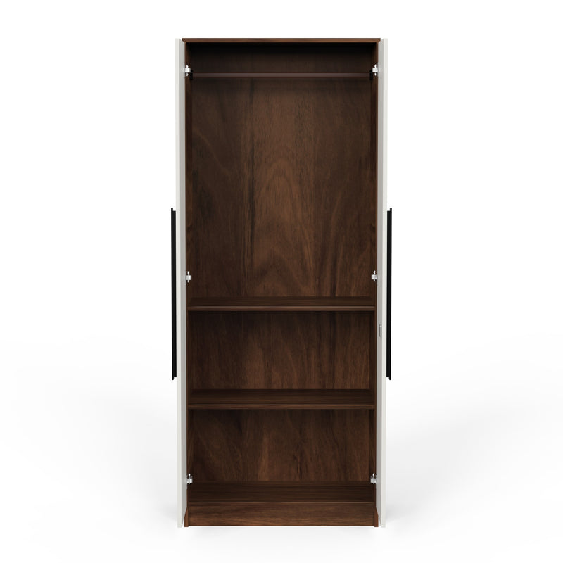 Maltein 2 door wardrobe, clothes storage rack (Brown Maple & White)