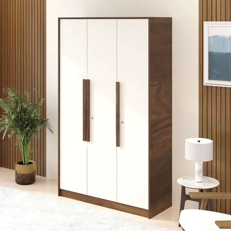Maltein 3 door wardrobe, clothes storage rack (Brown Maple & White)