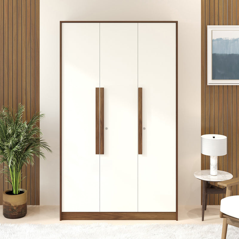 Maltein 3 door wardrobe, clothes storage rack (Brown Maple & White)