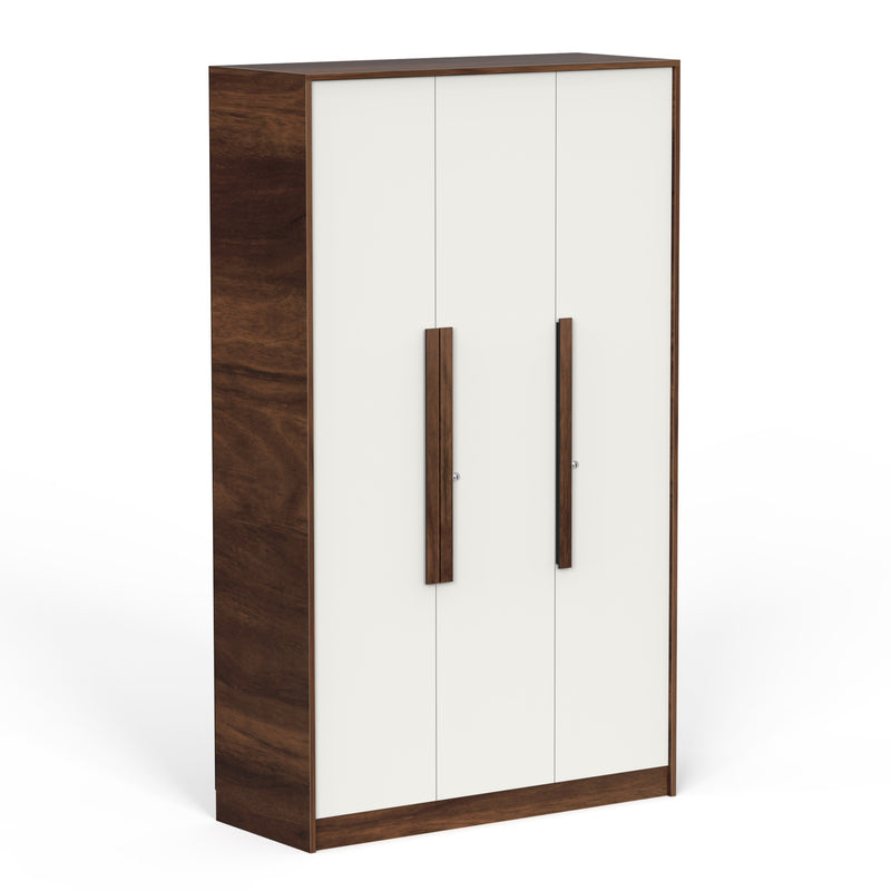 Maltein 3 door wardrobe, clothes storage rack (Brown Maple & White)