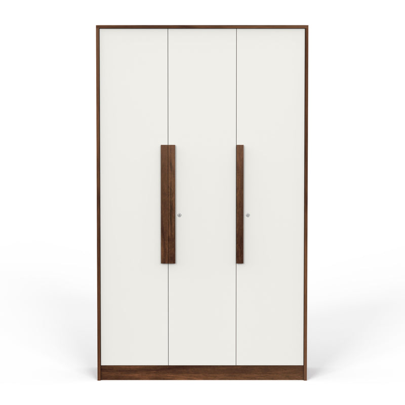 Maltein 3 door wardrobe, clothes storage rack (Brown Maple & White)