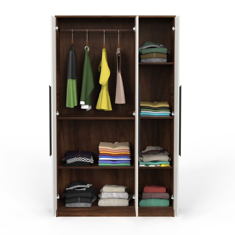 Maltein 3 door wardrobe, clothes storage rack (Brown Maple & White)