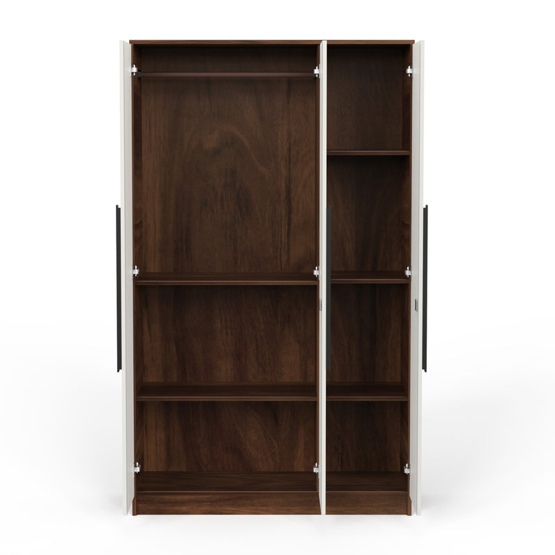 Maltein 3 door wardrobe, clothes storage rack (Brown Maple & White)