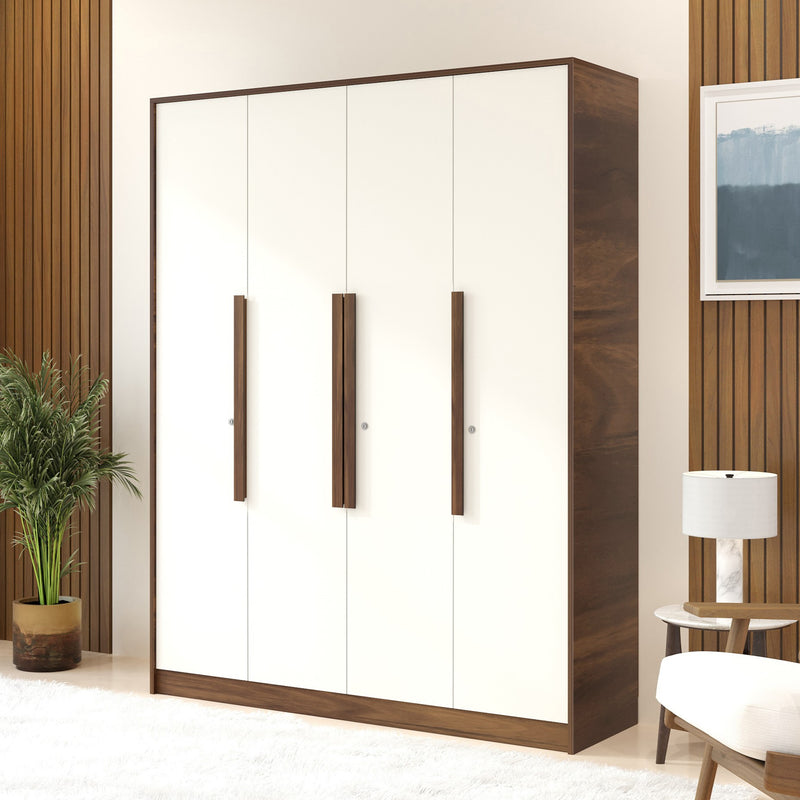 Maltein 4 door wardrobe, clothes storage rack (Brown Maple & White)