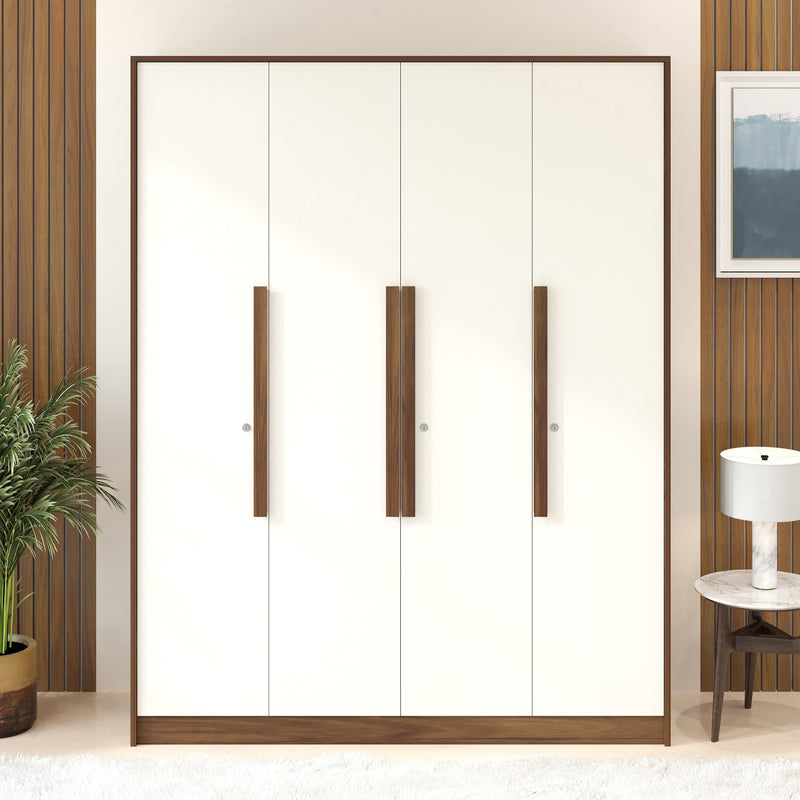 Maltein 4 door wardrobe, clothes storage rack (Brown Maple & White)