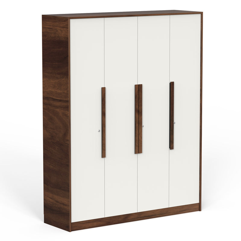 Maltein 4 door wardrobe, clothes storage rack (Brown Maple & White)