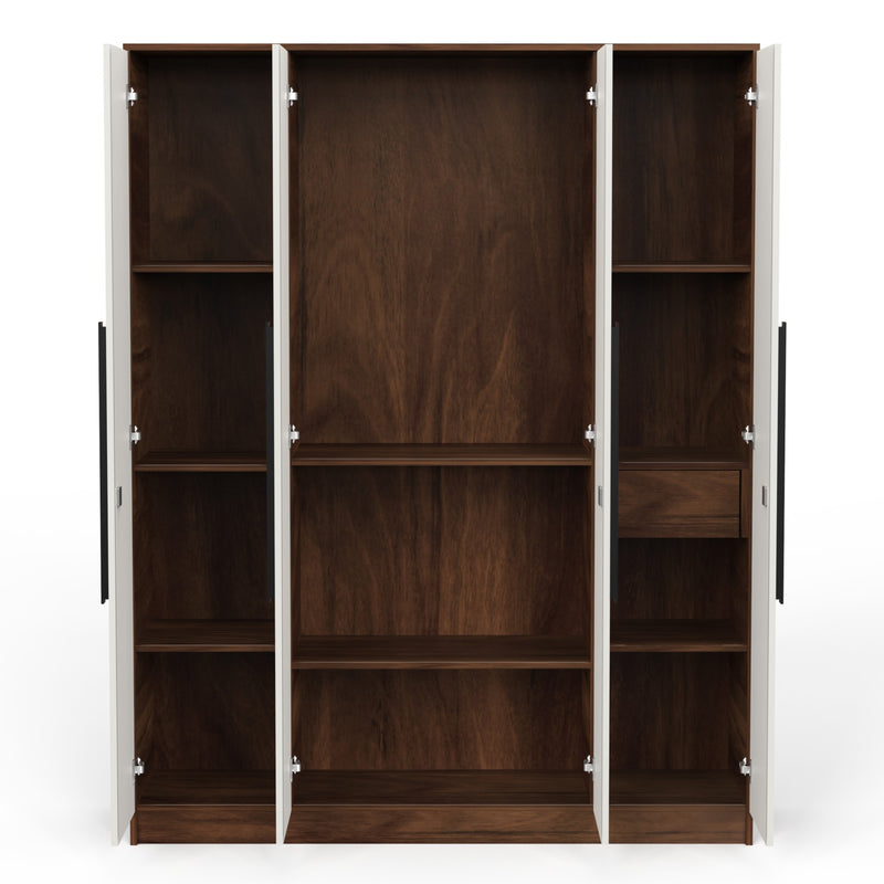 Maltein 4 door wardrobe, clothes storage rack (Brown Maple & White)