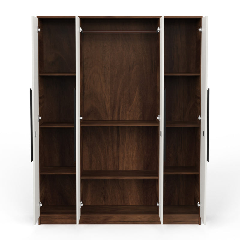 Maltein 4 door wardrobe, clothes storage rack (Brown Maple & White)