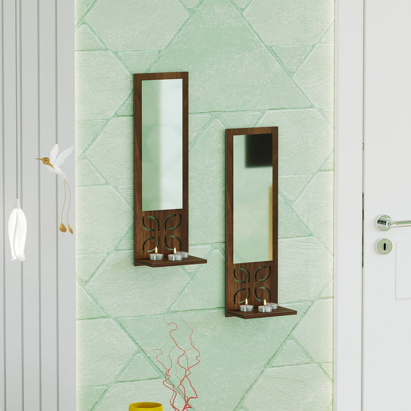 Promys with shelf wall hanging wooden & mirror wall art wall shelve (set of 2)