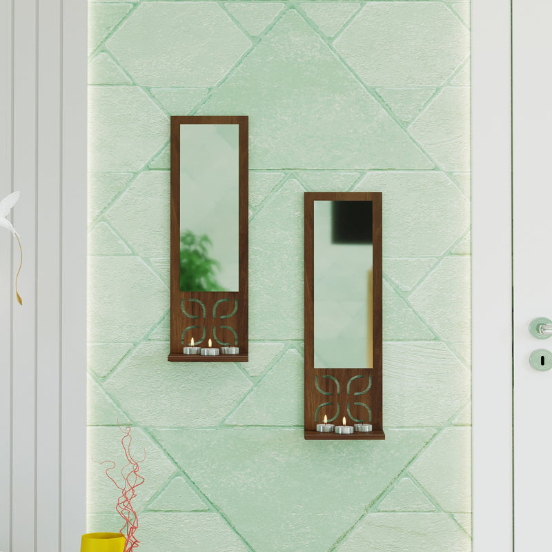 Promys with shelf wall hanging wooden & mirror wall art wall shelve (set of 2)