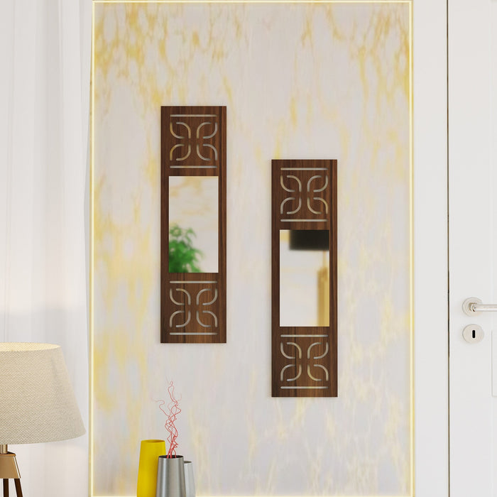 Promys Wall Hanging Wooden & Mirror Wall Art Shelve for Living Room, Bedroom, Office for Home, Pre-Assembled (Brown Maple)