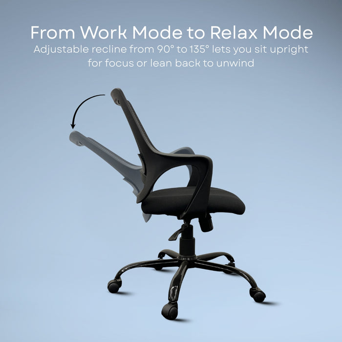Zylo Office Study Chair, Mid Back Mesh Ergonomic Home Office Desk Chair with Comfortable & Spacious Seat, Tilt Lock Mechanism & Heavy Duty Metal Base for Offices, Home and Study (Black)