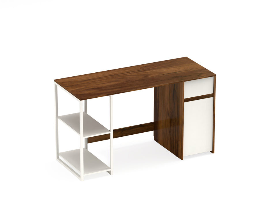 Corbyn Study & Computer Table for Home or Office, Table Desk with Drawer & Shelves for Storage (Brown Maple & Frosty)