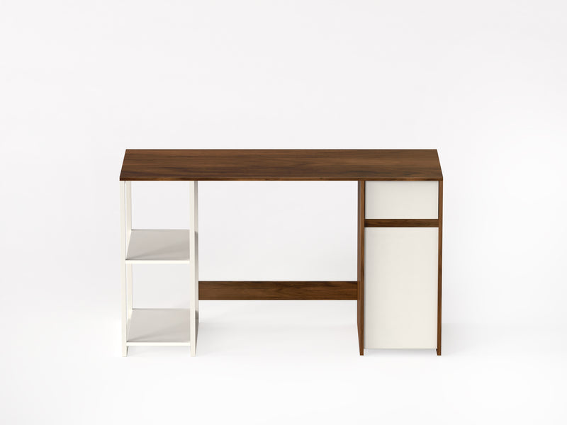 Corbyn Study & Computer Table with Drawer & Shelves for Storage (Maple & Frosty White)