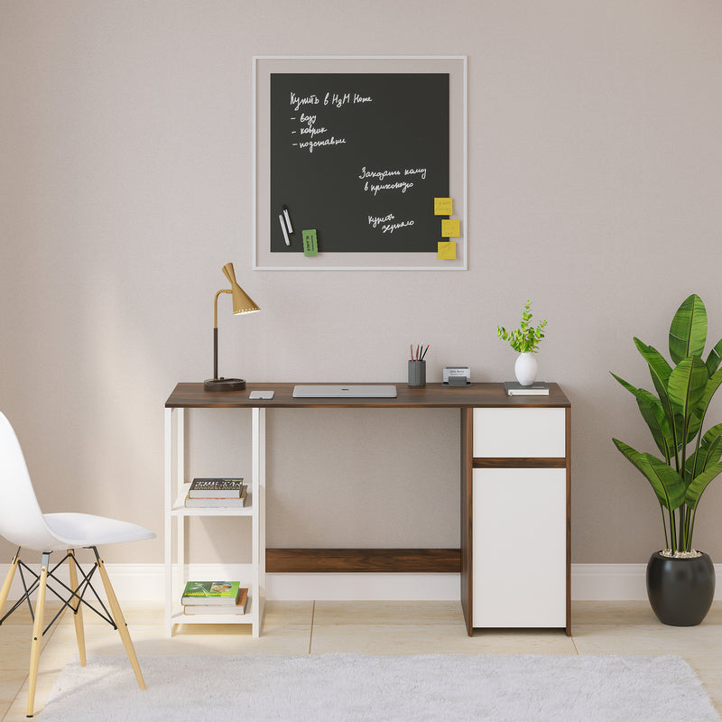 Corbyn Study & Computer Table with Drawer & Shelves for Storage (Maple & Frosty White)