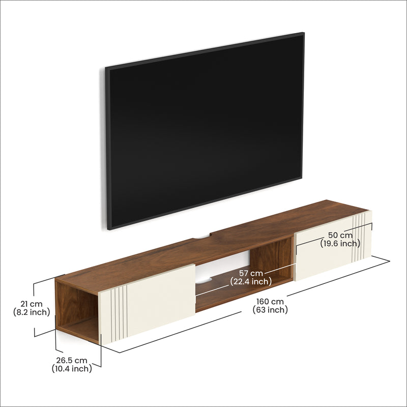 Darien Wall Mount TV Unit With Storage Cabinet (Maple & Frosty White)