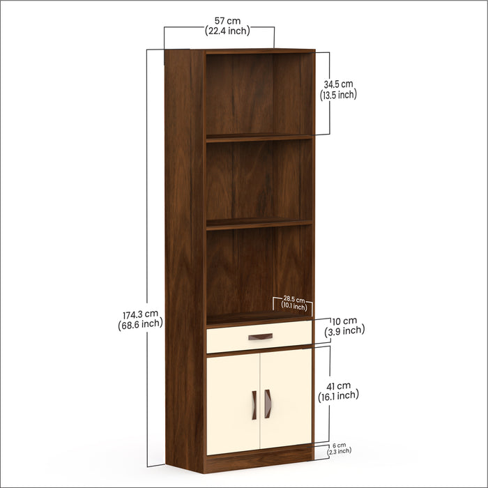 Seonn Bookshelf Cabinet with Storage Shelves & Drawer |Maple