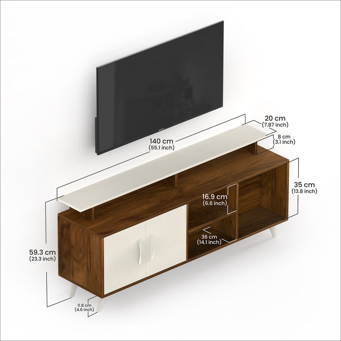 Skiddo TV Unit, Ideal for 55" |Brown Maple & Frosty