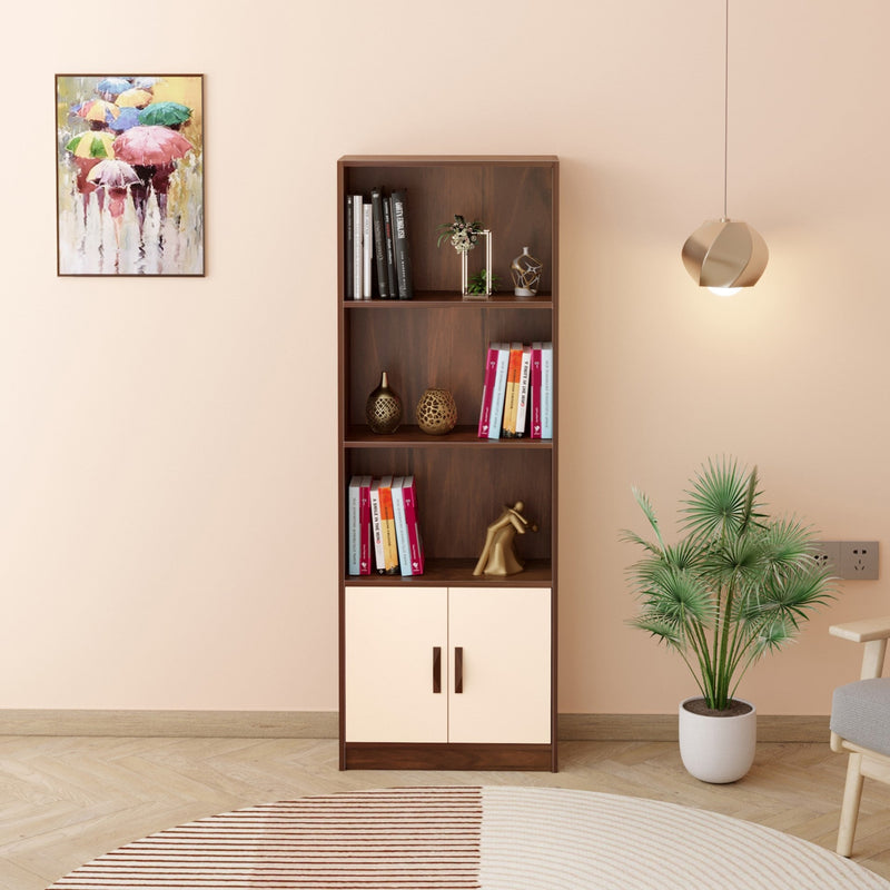 Seonn Bookshelf Cabinet Book Rack Organizer with Shelves for Décor Display, Drawer and 2 Doors Cabinet Floor Standing for Home Library (Without Drawer)