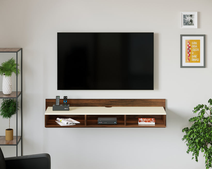 Reynold TV Unit for Living Room with Storage Shelves (Brown Maple & Beige)