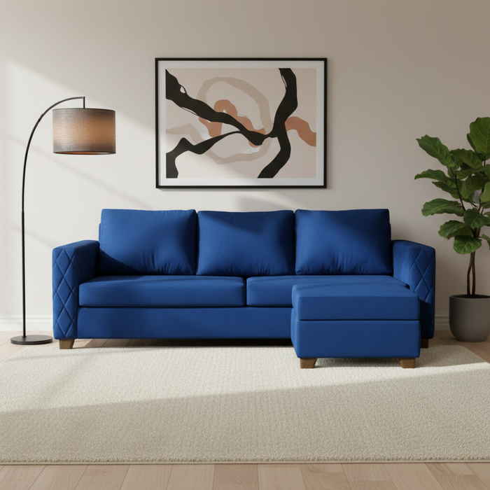 Wilber 3+1, 4 Seater Interchangeable L Shape Sofa Set  (Blue)