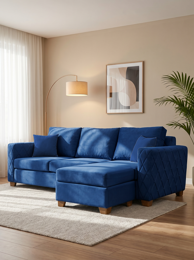 Wilber 3+1, 4 Seater Interchangeable L Shape Sofa Set  (Blue)
