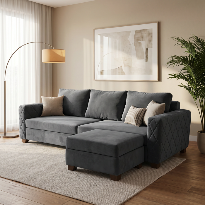 Wilber 3+1, 4 Seater Interchangeable L Shape Sofa Set (Grey)