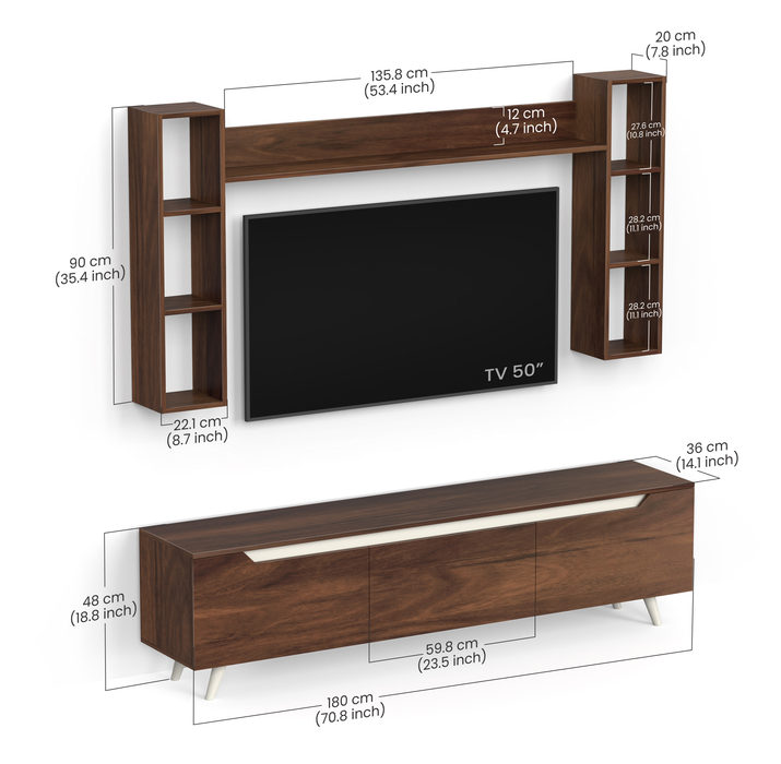 Blesky Miltra TV Entertainment Unit Set Top Box Stand TV Cabinet with TV Unit & Wall Shelves