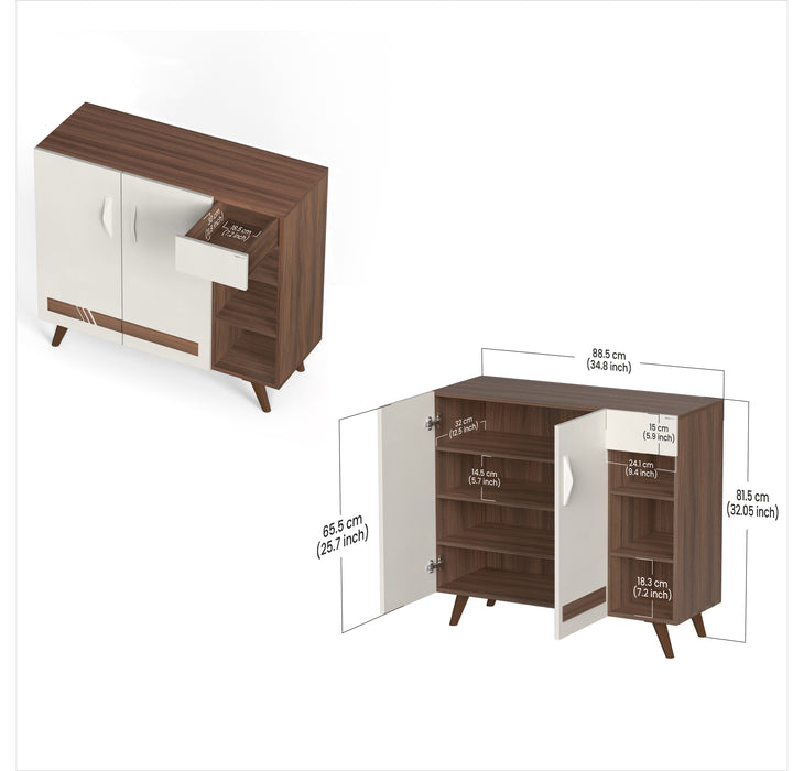 Oleye 2 Doors Shoe Rack Cabinet with Drawer |Walnut & White