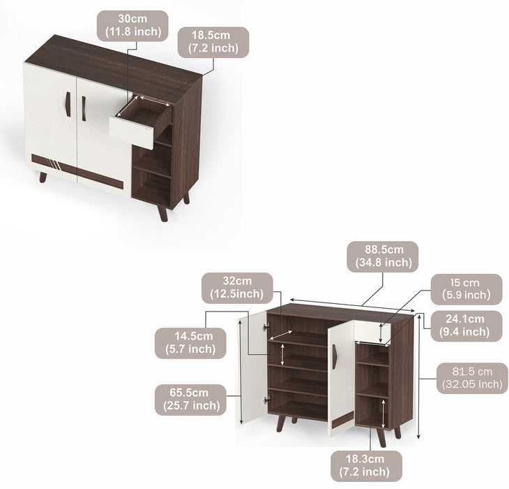 Oleye 2 Doors Shoe Rack Cabinet with Drawer |Wenge & White