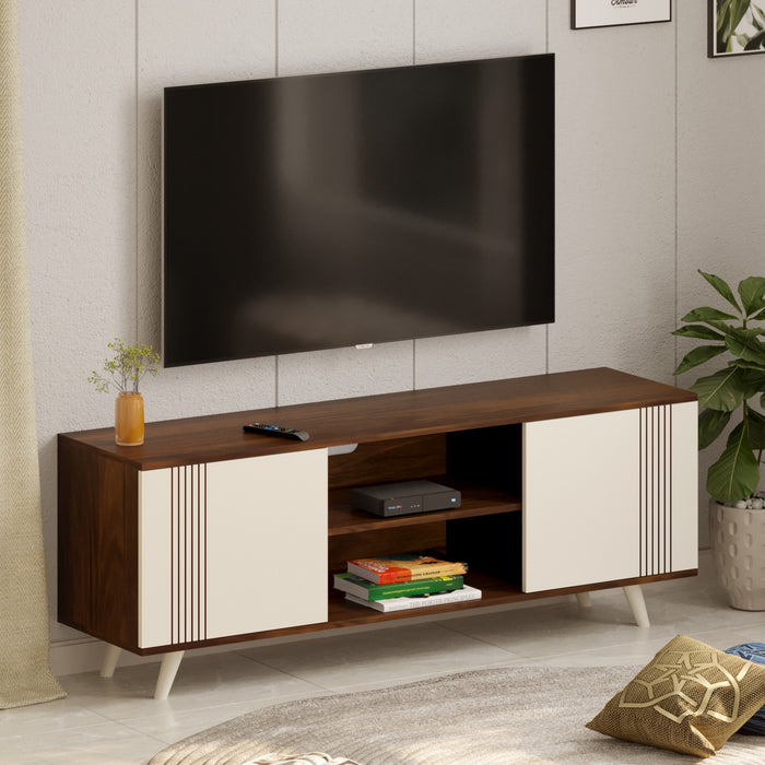 Harmond Engineering Wood Floor Standing TV Entertainment Unit Set Top Box Stand/TV Cabinet with Shelves for Books & Décor Display Unit Bed Living Room Upto 55 Inches (Brown Maple & White)