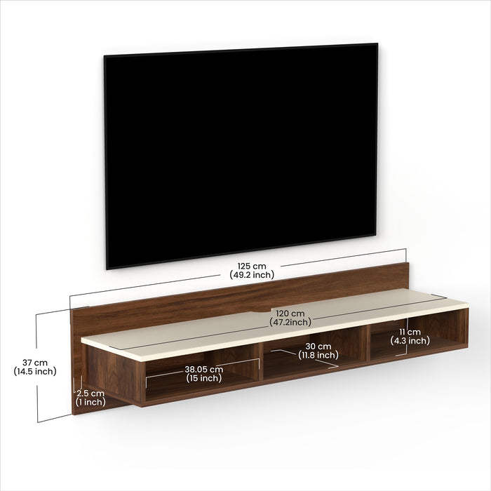 Reynold TV Unit for Living Room with Storage Shelves (Brown Maple & Beige)