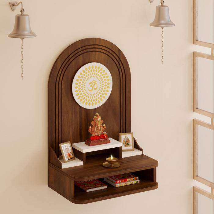 Siddhi Wall Mounted Pooja Stand Mandir Temple for Home and Office Standard (Brown Maple & White)
