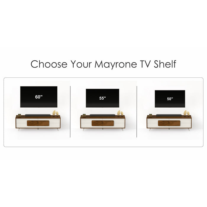 Mayrone TV Unit & Cabinet with Storage Drawers, Ideal for Up to 60" (Brown Maple & Frosty)