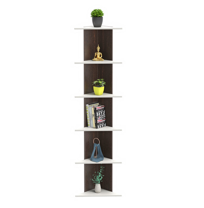 Bluewud Cadlic Engineered Wood Lifestyle Wall Corner Shelf / Display Rack (Wenge & White)
