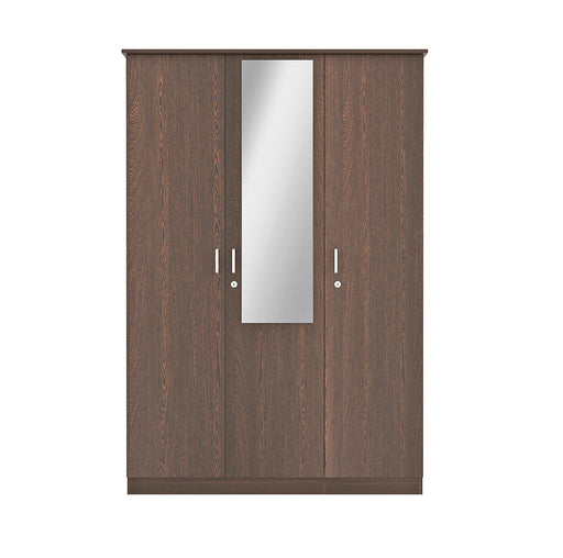 Bluewud Andrie Engineered Wood 3 Door Wardrobe With Full Length Mirror & Drawer (Wenge)