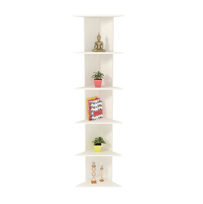 Bluewud Cadlic Engineered Wood Lifestyle Wall Corner Shelf / Display Rack (White)