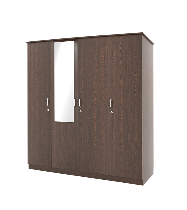 Bluewud Andrie 4 Door Wardrobe with Full Mirror and Drawer (Wenge)