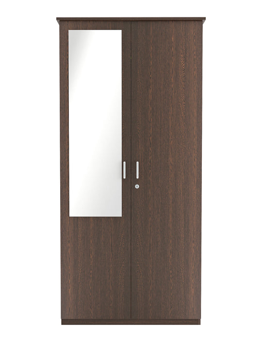 Bluewud Andrie Double Doors Wardrobe with Full Length Mirror and Drawer, (Wenge)