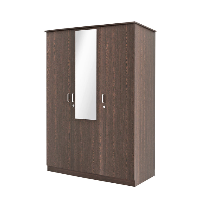 Bluewud Andrie Engineered Wood 3 Door Wardrobe With Full Length Mirror & Drawer (Wenge)