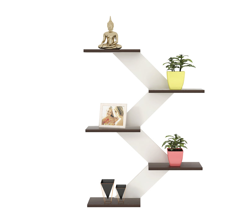 Bluewud Astrella Engineered Wood Lifestyle Wall Shelf / Display Rack (Frosty & Wenge) 