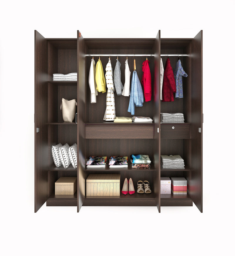 Bluewud Andrie Engineered Wood 4 Door Wardrobe With Drawer (Wenge)