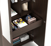 Bluewud Andrie Double Doors Wardrobe with Full Length Mirror and Drawer, (Wenge)