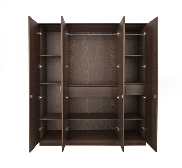 Bluewud Andrie 4 Door Wardrobe with Full Mirror and Drawer (Wenge)