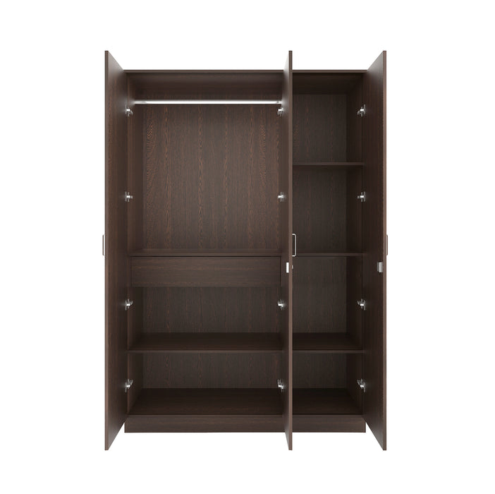 Bluewud Andrie Engineered Wood 3 Door Wardrobe With Full Length Mirror & Drawer (Wenge)