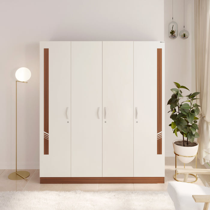 Andrie 4 Door Wardrobe with Drawer (Walnut & Frosty)